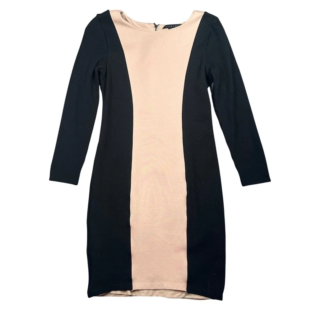Alice + Olivia Amena Employed Colorblock Sheath Dress Size 2 Nude Career Office - Picture 3 of 16